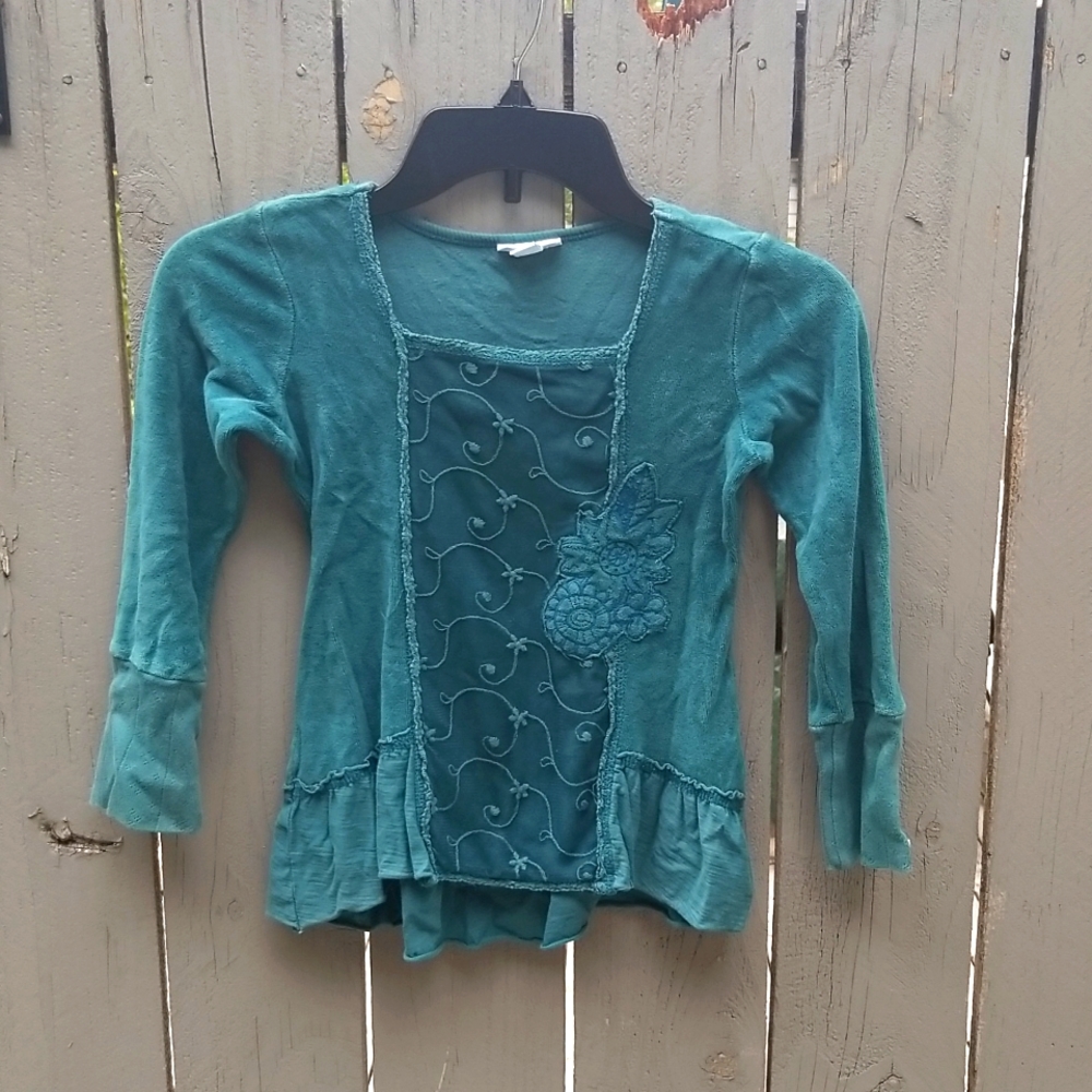 Girls Teal Velour Long Sleeve Top Medium Kids Soft Velvet Blouse Shirt New ๐บ๐ฆ